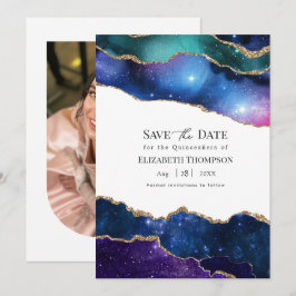 Lila Blau Gold Marmor Süße 15 Quinceañera Save The Date
