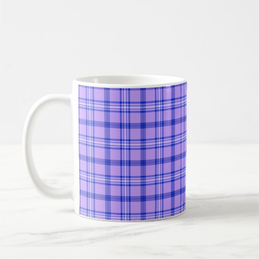 Lila Blau Kariertes Klassisches Muster Hell Kaffeetasse (Links)