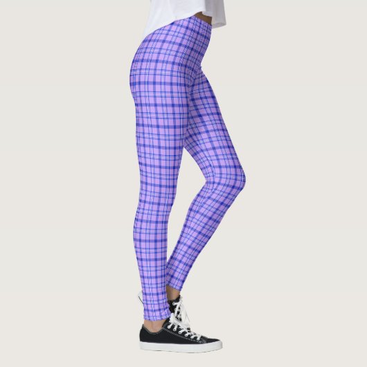 Lila Blau Kariertes Klassisches Muster Hell Leggings (Rechts)