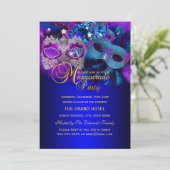 Lila & blau Masquerade Party laden ein Einladung (Stehend Vorderseite)