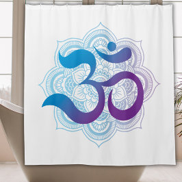 Lila & blau Om Symbol Mandala Blume Weiß Duschvorhang