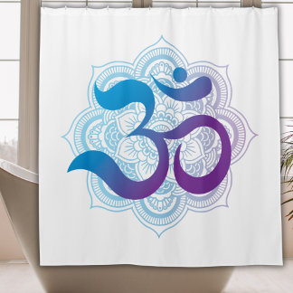 Lila & blau Om Symbol Mandala Blume Weiß Duschvorhang