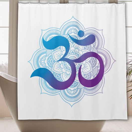 Lila & blau Om Symbol Mandala Blume Weiß Duschvorhang