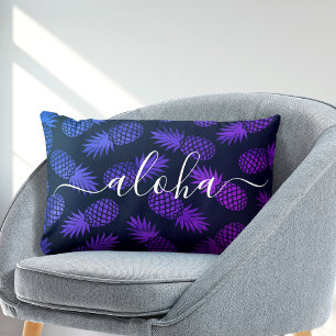 Lila Blau Ombre Ananas Muster Aloha Schriftzug Lendenkissen