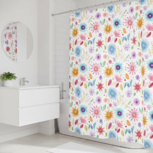 Lila Blau Rosa Boho Wildblume Duschvorhang