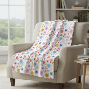 Lila Blau Rosa Boho Wildblume Fleecedecke