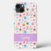 Lila Blau Rosa Boho Wildblume Personalisiert Case-Mate iPhone Hülle (Rückseite)