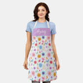 Lila Blau Rosa Boho Wildblume Personalisiert Schürze (Getragen)