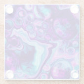 Lila, blau, rosa Bokeh Marmorflüssigkeit Kunst Glasuntersetzer (Rückseite)