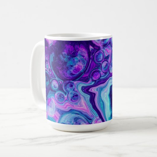 Lila, blau, rosa Bokeh Marmorflüssigkeit Kunst Kaffeetasse (Vorderseite Links)