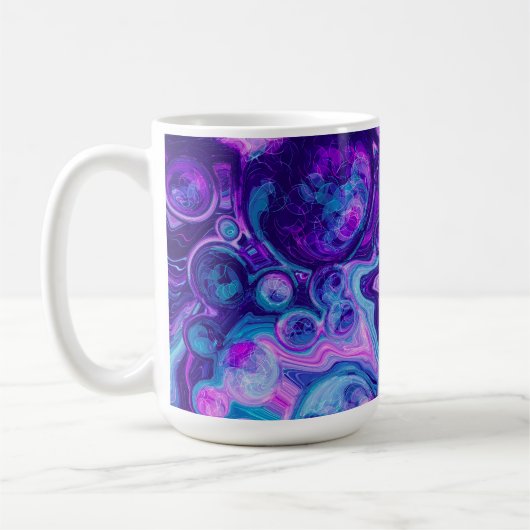 Lila, blau, rosa Bokeh Marmorflüssigkeit Kunst Kaffeetasse (Links)