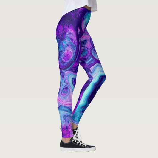 Lila, blau, rosa Bokeh Marmorflüssigkeit Kunst Leggings (Rechts)