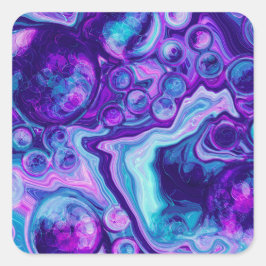 Lila, blau, rosa Bokeh Marmorflüssigkeit Kunst Quadratischer Aufkleber