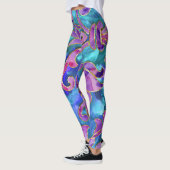 Lila blau-rosa-farbenes Damaskus-Design Leggings (Links)