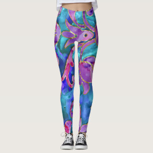 Lila blau-rosa-farbenes Damaskus-Design Leggings