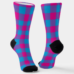 Lila Blau Rosa Kariertes Karomuster Socken