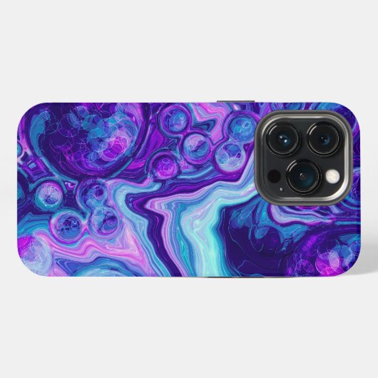Lila, blau, rosa Marmor Bokeh Fluid Art iPhone Hülle (Rückseite (Horizontal))