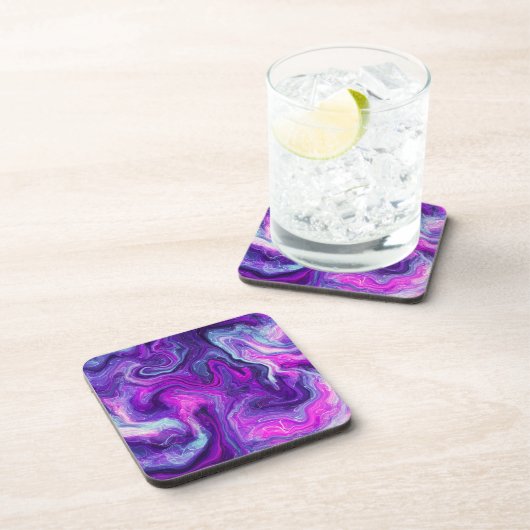 Lila, blau, rosa Marmorflüssigkeit Kunst Getränkeuntersetzer (Rechte Seite)