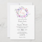 Lila, blau, rosa, pfirsichfarbene Rose Hochzeitskr Einladung (Vorderseite)