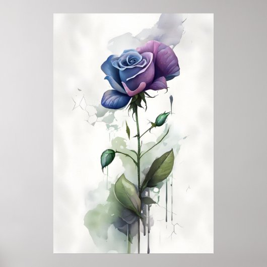 Lila & blau Rose Botanische Wasserfarben Kunst, Di Poster (Vorne)