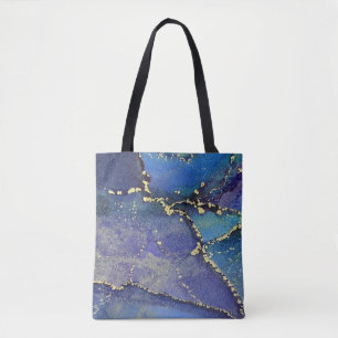 Lila Blau Türkis und Gold abstrakte Flüssigkunst Tasche