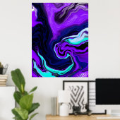 Lila, blau und Aquamarin Abstrakt Moderne Kunst Poster (Heimbüro)