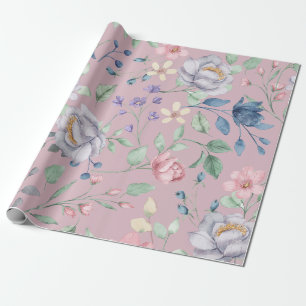 Lila Blau und Gelb Blumig Lila Geschenkpapier