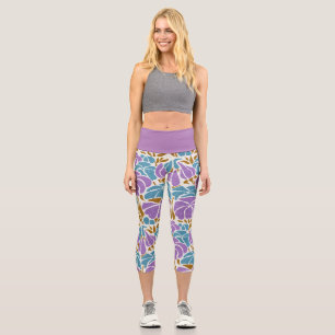 Lila Blau und Gelb Capri Leggings