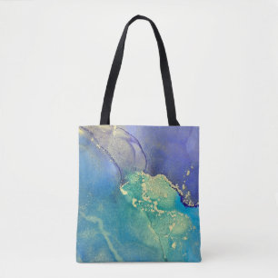 Lila Blau und Gold Alkohol-Tinte Abstrakte Kunst Tasche