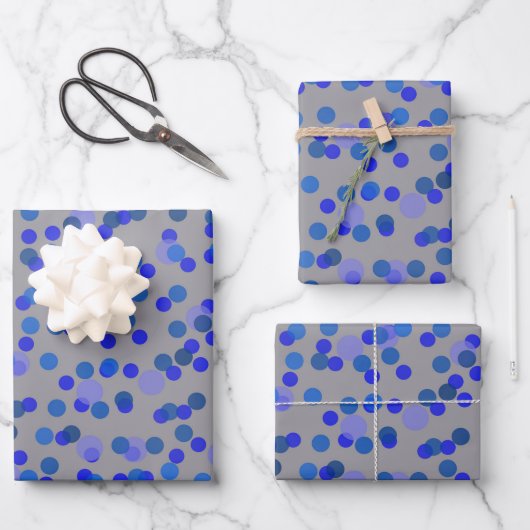 lila, blau und grau getupft geschenkpapier set (Vorderseite)