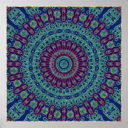 Lila, blau und grün Mandala Poster (Vorne)