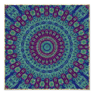 Lila, Blau und Grüne Mandala Fotodruck
