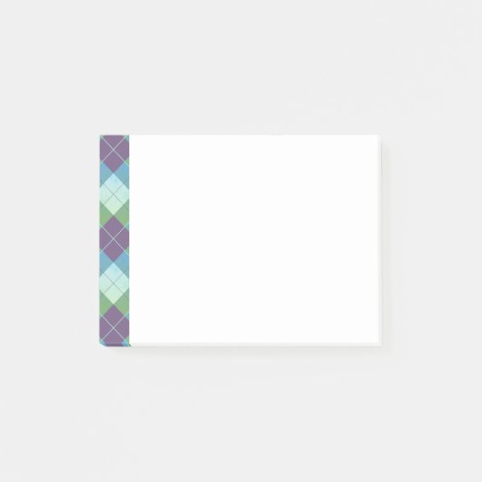 Lila Blau- und Grüne Raute Kariert Post-it Klebezettel (Vorderseite)