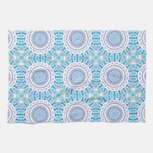 Lila, Blau und Grünes Kaleidoskop-Blumen-Design Handtuch