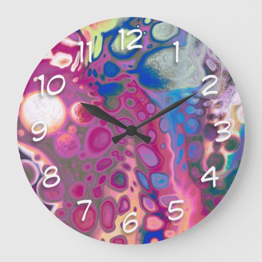 Lila, blau und rosa Digitale Moderne Abstrakt Große Wanduhr (Vorderseite)