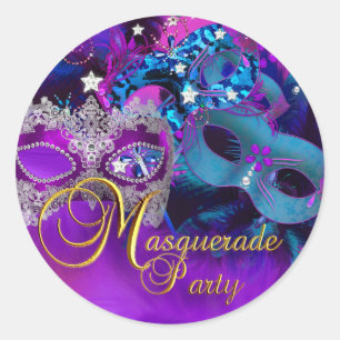 Lila Blau- und Rosa-Masken-Masquerade-Party-Aufkle Runder Aufkleber