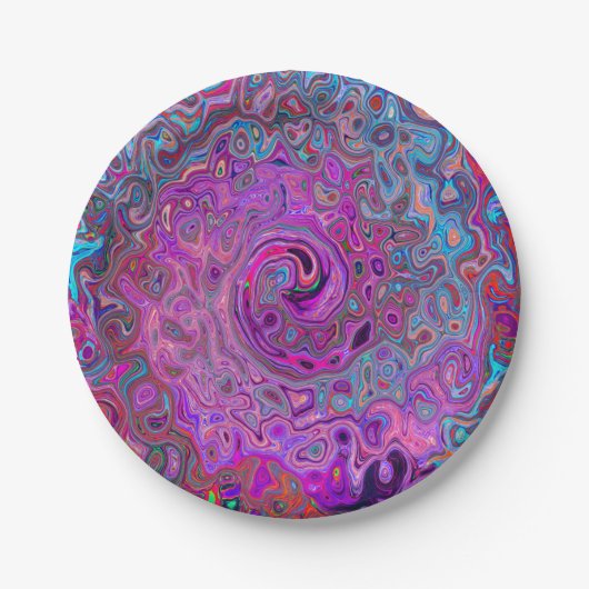Lila, blau und rot Abstrakter Retrowirbel Pappteller (Vorderseite)