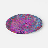Lila, blau und rot Abstrakter Retrowirbel Pappteller (Schrägansicht)