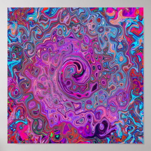 Lila, blau und rot Abstrakter Retrowirbel Poster (Vorne)