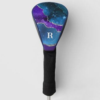 Lila Blau und Silber Glitzer Mit Monogramm Golf Headcover