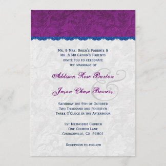 Lila, Blau und Silber Hochzeitsmonogramm V05 Einladung