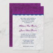 Lila, blau und silber Wedding Monogram V05 Einladung (Vorne/Hinten)