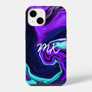 Lila, Blau und Türkis abstrakte Fluid Art iPhone 14 Hülle