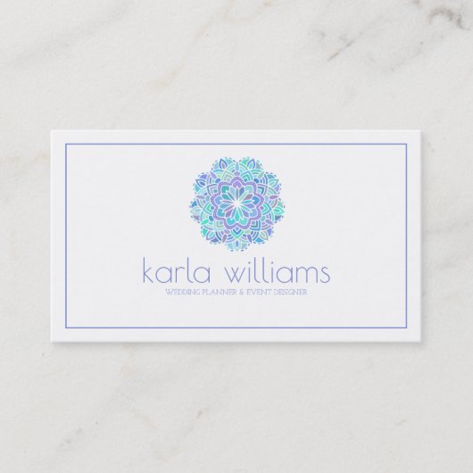 Lila & blau Verziert Floral Mandala Visitenkarte (Vorderseite)