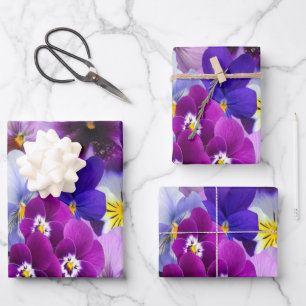 Lila Blau Weiße Stiefmütterchen Blumen Geburtstag  Geschenkpapier Set