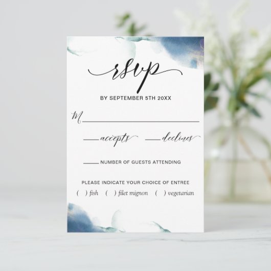 Lila, blaue, Aquamarine Wasserfarbe UAWG/Mahlzeite RSVP Karte (Stehend Vorderseite)