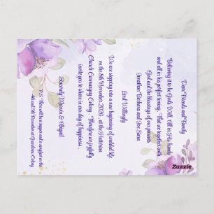 Lila Blaue Aquarell-Blumenhochzeits-Einladung Postkarte
