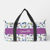 Lila Blaue Aquarell-Wildblumen-Monogramm Duffle Bag (Vorderseite)