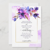 Lila blaue Aquarellfarben-Blume Hochzeitsvorlage Einladung (Vorderseite)
