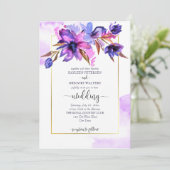 Lila blaue Aquarellfarben-Blume Hochzeitsvorlage Einladung (Stehend Vorderseite)